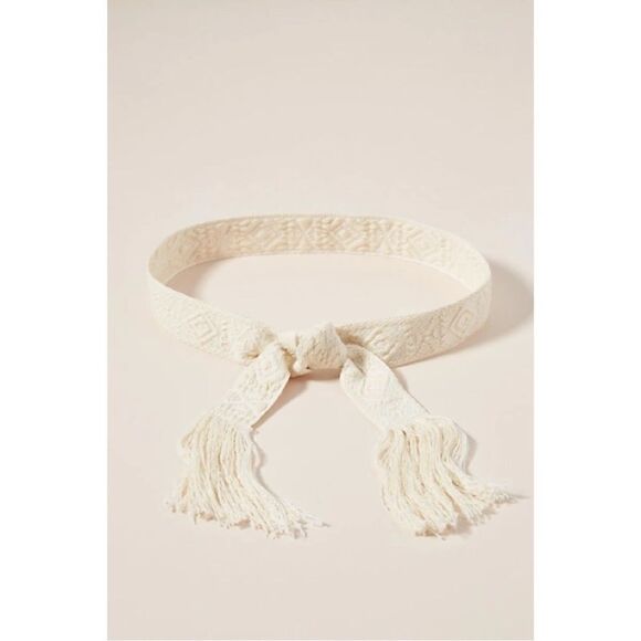 NEW Anthropologie Ivory Amaya Textured Tasseled Embellished Wrap Tie Belt - Picture 1 of 1